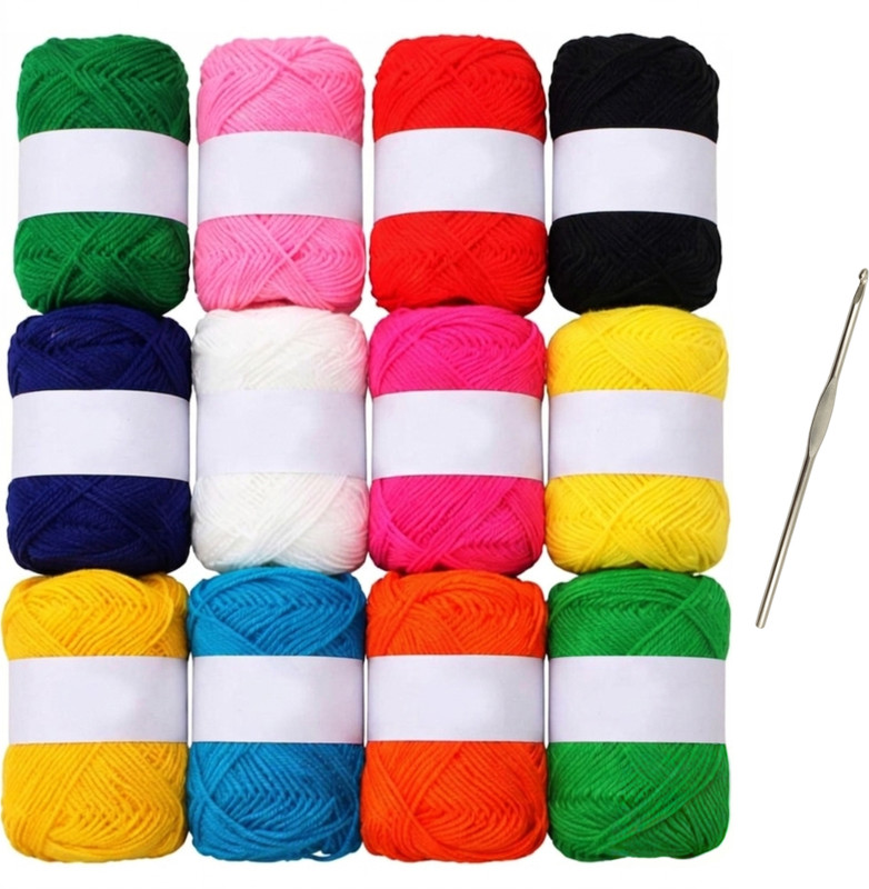 Clezaro 12 Pcs Multicolor Wool Ball For Knitting & Crochet - Acrylic Yarn Set