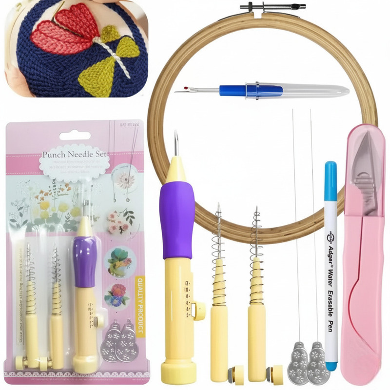 KHUSHA CREATIONS Premium Hand Embroidery & Punch Needle With Tools Starter Set for DIY Crafts