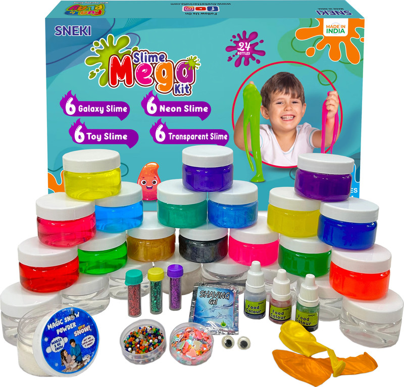 sneki (Pack of 24) Crystal Glittery Soft Funny Slime Ball Toy Set for Kids Girls Boys Multicolor Putty Toy