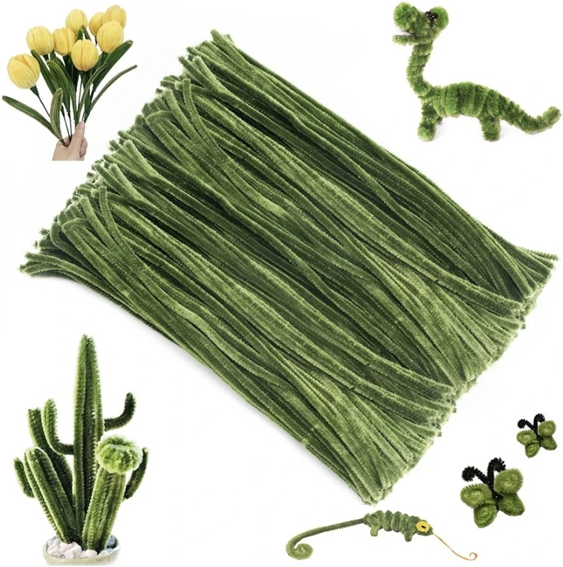 Batricher Chenille Stems Pipe Cleaners for Flower Making and Decorations Olive Green