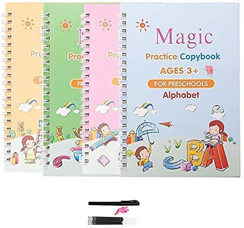 ALORNIS Sank Magic Practice CopyBook 4 BOOKS 5REFILL For Kids Magic Pen Writing(Multicolor)