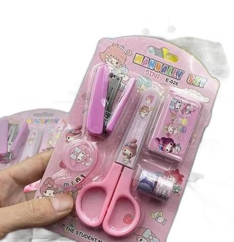 Eclet 5pc Stationery Combo Set Mini Scissor,Stapler with Pins Kit for Kids and Office Scissors(Set of 1, Multicolor)