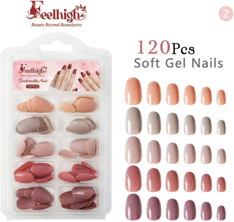 feelhigh Professional 120pcs Press on Nails Oval Shape 5 shades available Nails 02(Pack of 120)