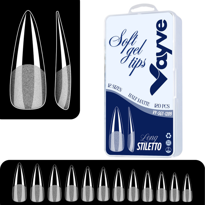 Vayve Soft Gel Nail Tips | Artificial Nail Full Clear Long Stiletto Nail Extension Set Clear - False Nails Full Cover Soft Nail Tip | Nail Salons DIY Nail Art with Box(Pack of 120)
