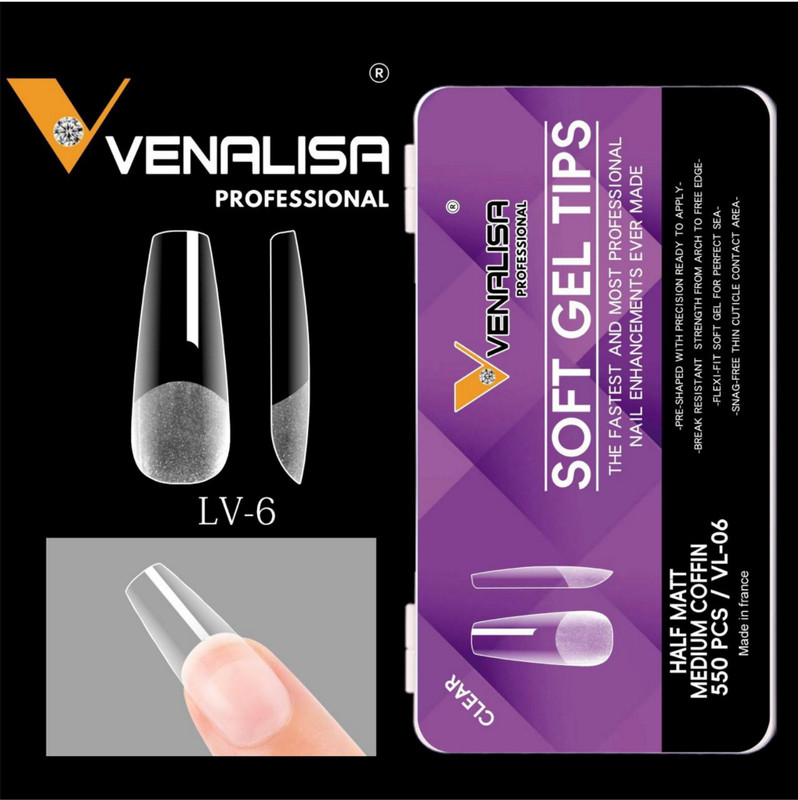 PEACORA Venalisa soft gel tips 550pcs Half Matte Tips Medium Coffin Clear(Pack of 550)