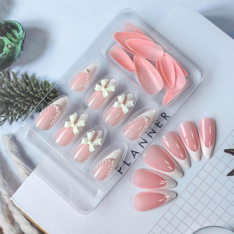 The Pink Truck false Acraylic Women Nails pink Cream(Pack of 24)