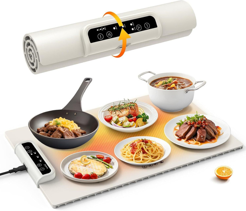 Clefairy Food Warming Mat, Electric Warming Tray-Upgraded Graphene Full Surface Heating White Silicone Ashtray(Pack of 1)