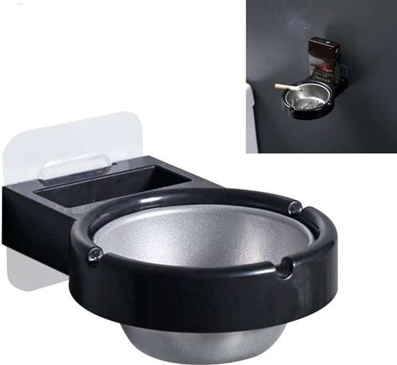 MSVTRADESS Adhesive ashtray with lighter holder Black Stainless Steel Ashtray(Pack of 1)