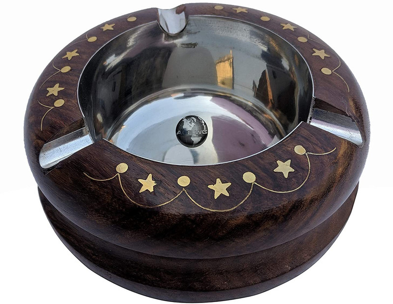 CRAFTSEXPORT Wooden Round Ashtray for Home for cigarette stylish Brown Wood Ashtray