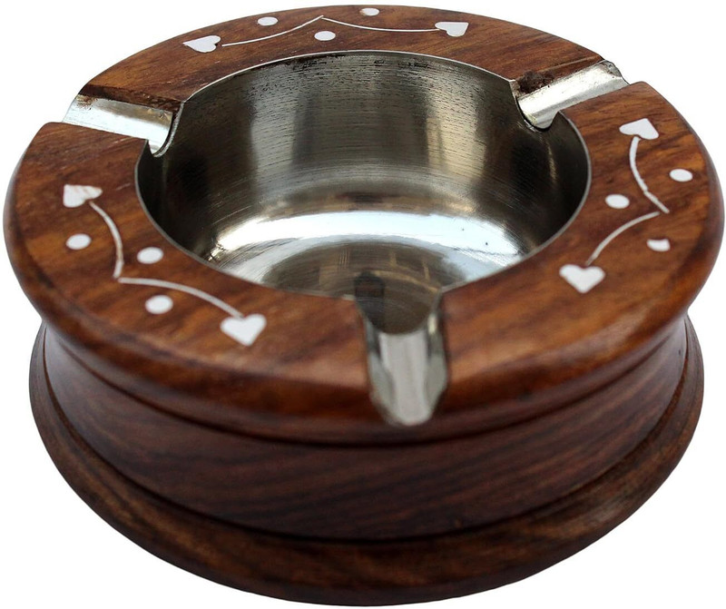 Shelter Handmade Wooden Cigarette Ashtray - Brown | Brown Wood, Steel Ashtray(Pack of 1)