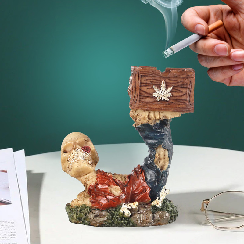 TIED RIBBONS Skull Statue Polyresin Cigarette Ash Tray for Car, Bar and Home Multicolor Polyresin Ashtray(Pack of 1)