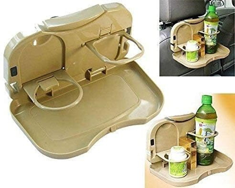 Suvaniq Car Back Seat Foldable Travel Dining Tray with Cup Holder Organizer Trunk Organizer(Beige)
