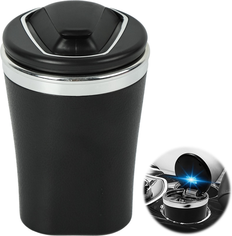 Zibuyu Car Ashtray with Lid Ceramic Liner Smoke Odor Control Fits Car Cup Holder Black Ceramic Ashtray(Pack of 1)