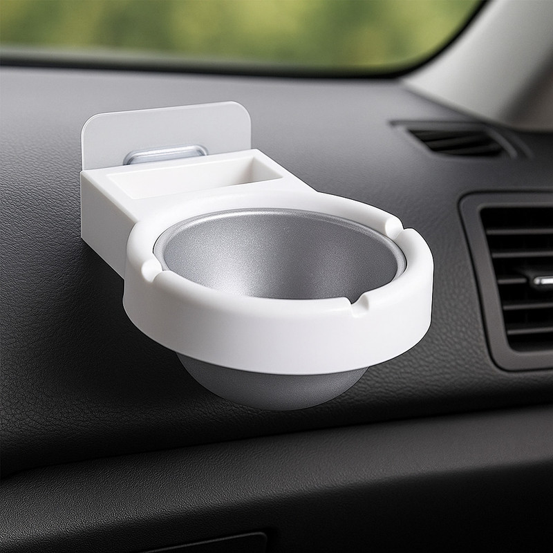 HomeHunt Wall Mounted Car Ashtray with Cigarette Holder – Detachable, Compact & Durable White Stainless Steel, PP (Polypropylene) Ashtray(Pack of 1)
