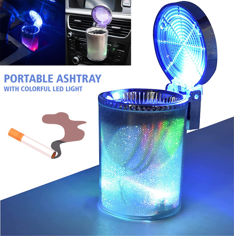 ASRYD Car Travel LED Blue Light Air Vent Cup Holder (White) Silver Crystal Ashtray(Pack of 1)