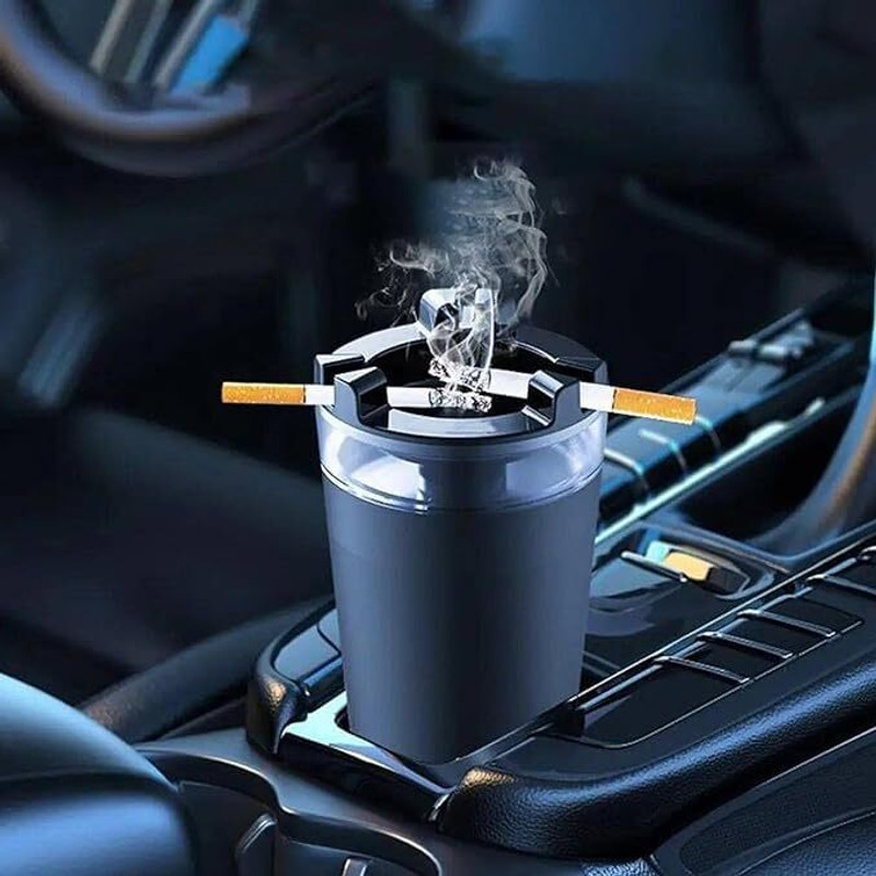WORTTARS Car Ashtray Smell Proof | Detachable for Most Car Cup Holder Black Plastic Ashtray(Pack of 1)