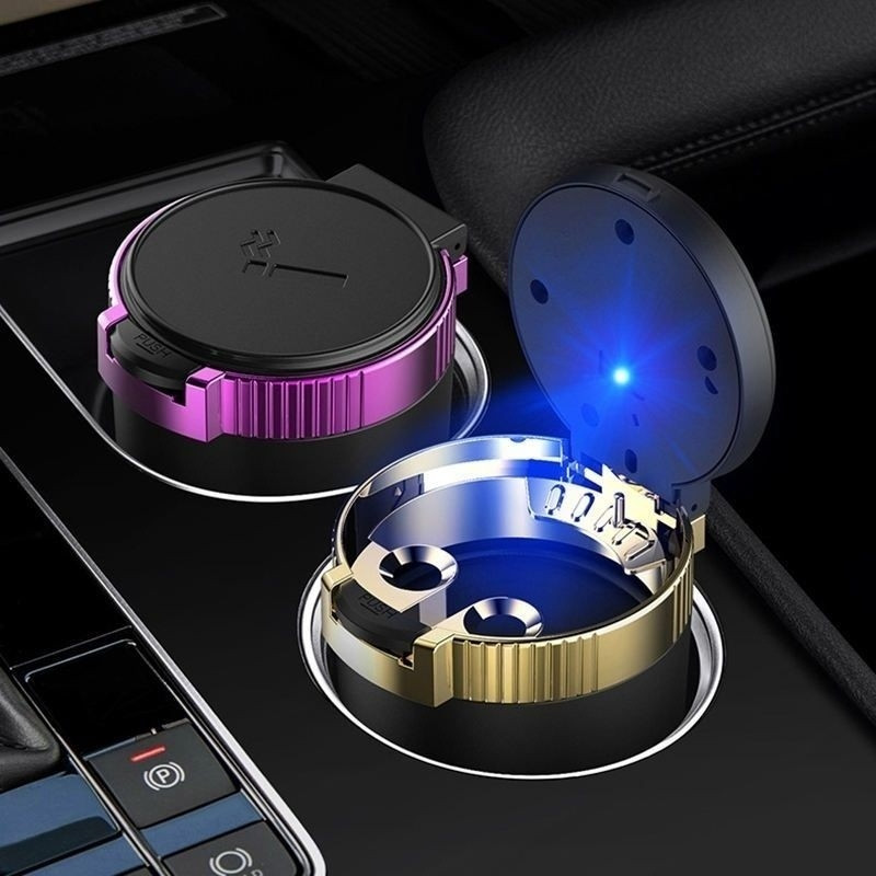 DeoDap Portable Car Ashtray with Lid & Blue LED Light – Smoke-Free & Stylish Black Plastic Ashtray(Pack of 1)