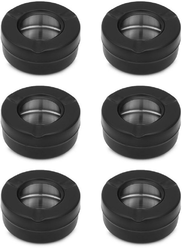 Dynore Dynore Stainless Steel Black Matt Lid Ash Tray- Set of 6 Black Stainless Steel Ashtray(Pack of 6)