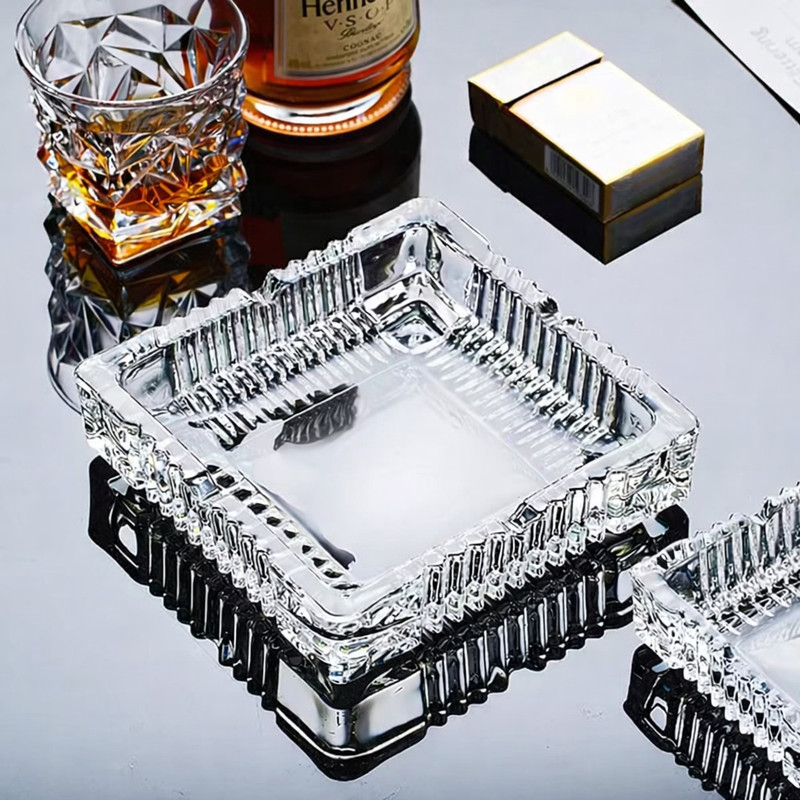 DeoDap Square Glass Ashtray | Tabletop Ash Tray | Crystal Glass Square Ashtray | Clear Glass Ashtray(Pack of 1)