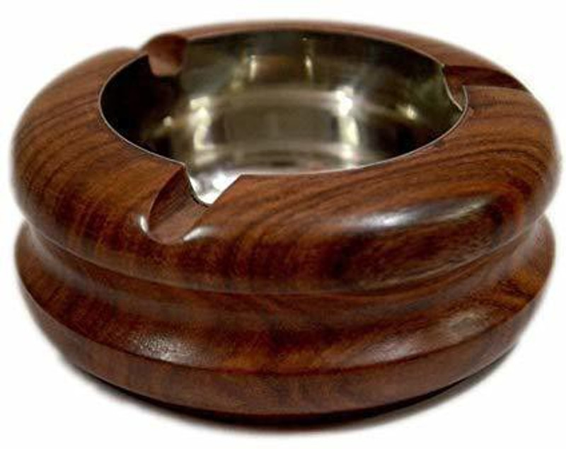 CRAFTSEXPORT Wooden Handmade Ashtray Circular Cigarette Holder for Home Brown Wood Ashtray(Pack of 1)
