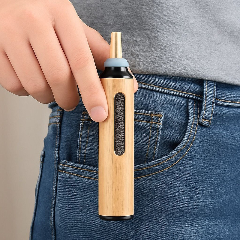 Lucacci Portable Wood Finish Ash Holder | Compact Heat-Resistant Car Ash Container Yellow, Black Wood, Stainless Steel Ashtray(Pack of 1)