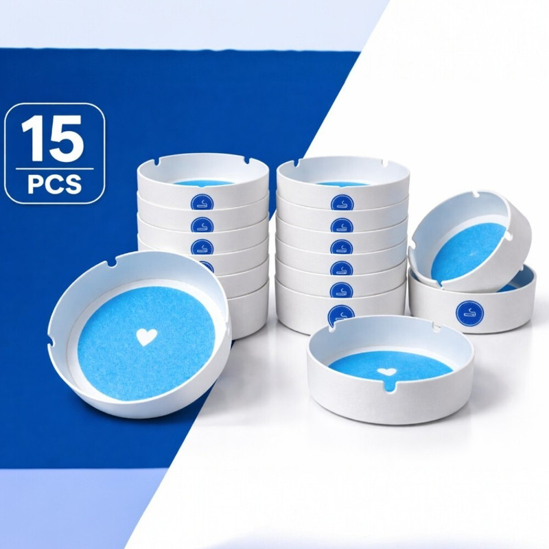 newvent 15 PCS Foam Ashtray Disposable Smell Control Cigarette Tray For Car ,Travel White Paper Ashtray(Pack of 15)