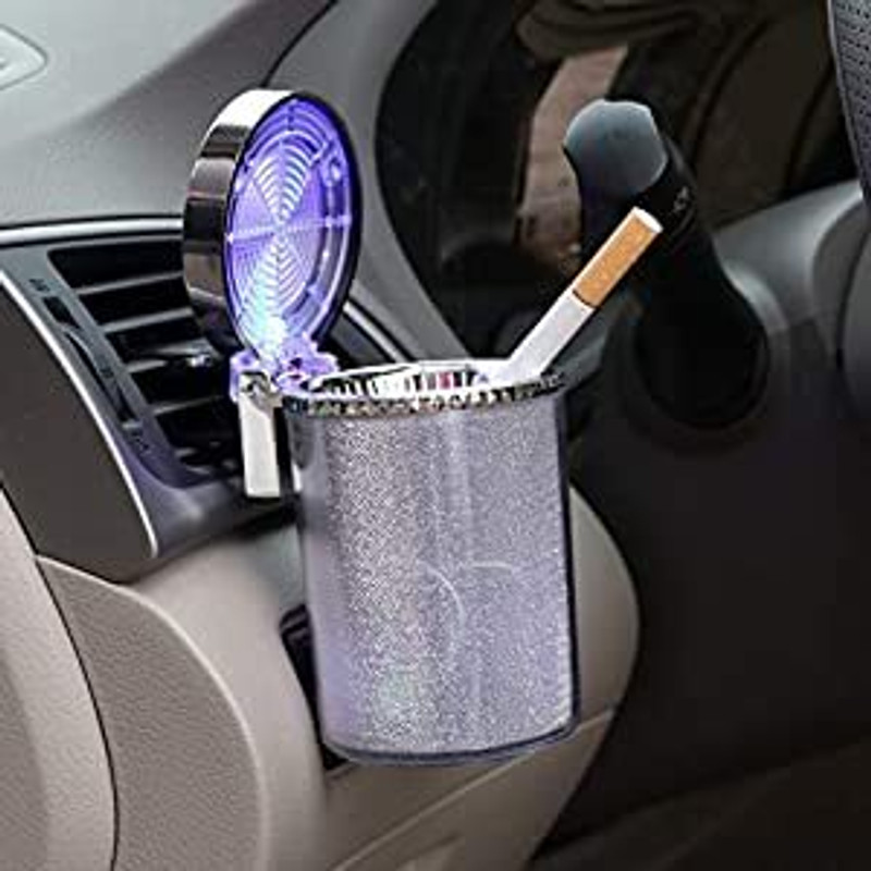 Ride2joy Car Ashtray , Auto Ashtray With LED Light, Mini Car Trash Can, Portable Ashtray Silver Plastic Ashtray(Pack of 1)