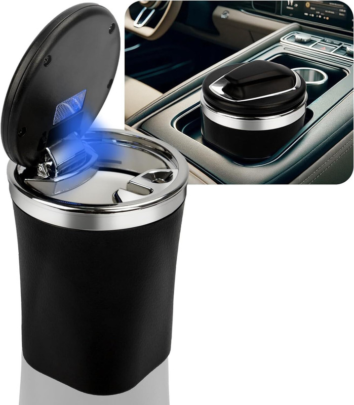 Niralasa Car Ashtray with Lid Portable Smell Proof Ash Tray with Car Cup Holder Black Aluminium Ashtray(Pack of 1)