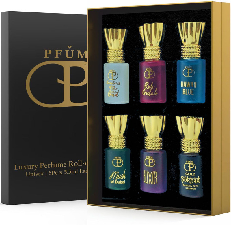 Parag Fragrances Roll-On Attar Perfume Gift Set For Unisex 6Pcx5.5ml Each Total 33ml Floral Attar(Rose, Oud (agarwood), Musk, Saffron, Woody, Floral, Gold Musk, Sandalwood)
