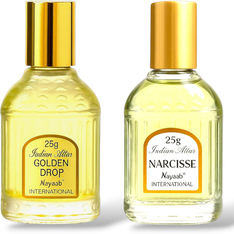Nayaab International GOLDEN DROP & NARCISSE Attar | Roll-On | 50ml (PACK OF 2) Floral Attar(Floral)