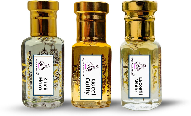 Taj Fragrances Combo Of Gucii Flora , Guilty & Lacostii White 6ml Each Premium Attar For Unisex Floral Attar(Floral, Woody, Spicy, Musk, Fruity)