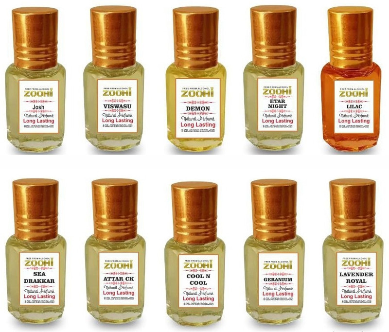 ZOOHI Fragrance Perfume oil Non-Alcoholic Attar for men and women Combo Pack of 10 Floral Attar(Citrus, Davana, Natural)