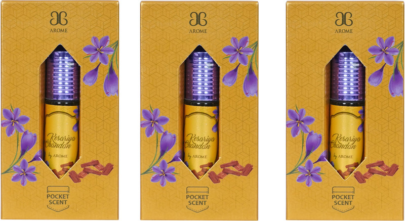 AROCHEM Kesariya Chandan Attar Long Lasting Fragrance No Alcohol 6ML(Pack of 3) Herbal Attar(Natural)