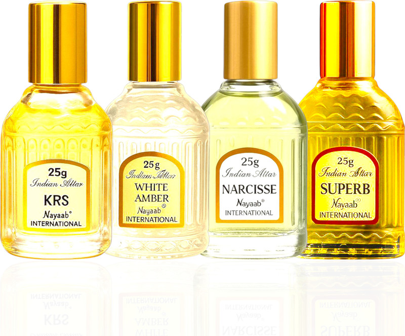 Nayaab International KRS | WHITE AMBER | NARCISSE | SUPERB Attar | 100ml (PACK OF 4) Floral Attar(Floral)