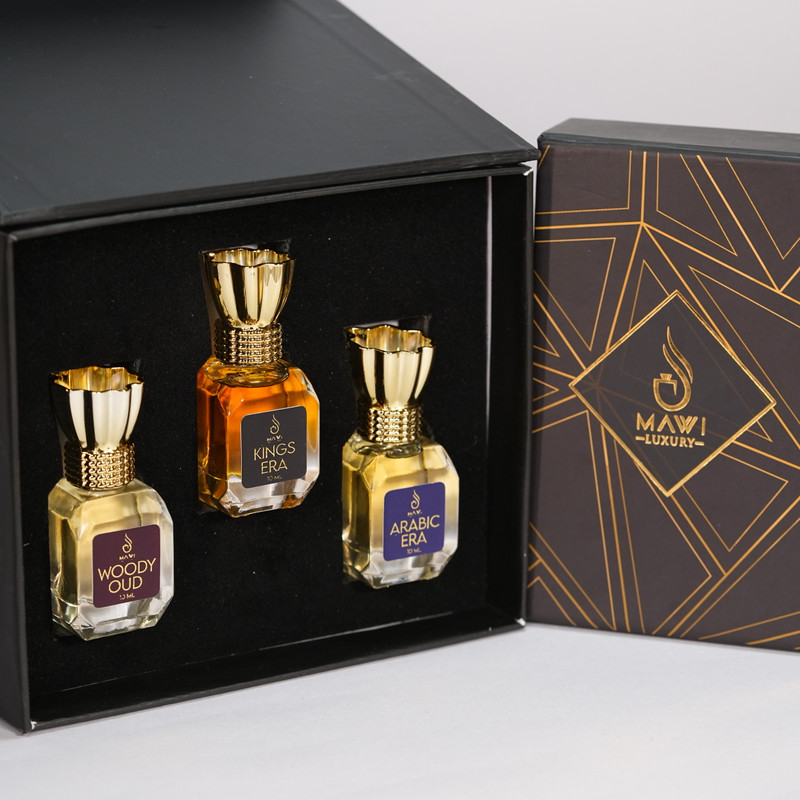 Mawi Luxury Essensia Luxury Attar Long Lasting Mens Attars 30ml(3*10) Floral Attar(Oud (agarwood), Sandalwood, Musk Arabia)