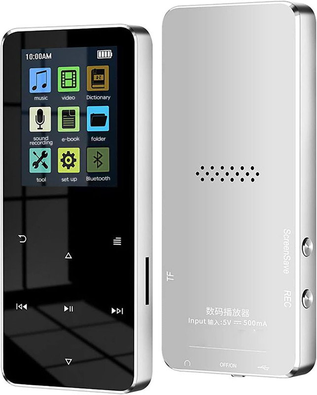 Lipzie MP4 Player, Portable Digital Music Player, Bluetooth 5.0, Lossless, LCD Screen 16 GB MP4 Player(Silver, 2 Display)