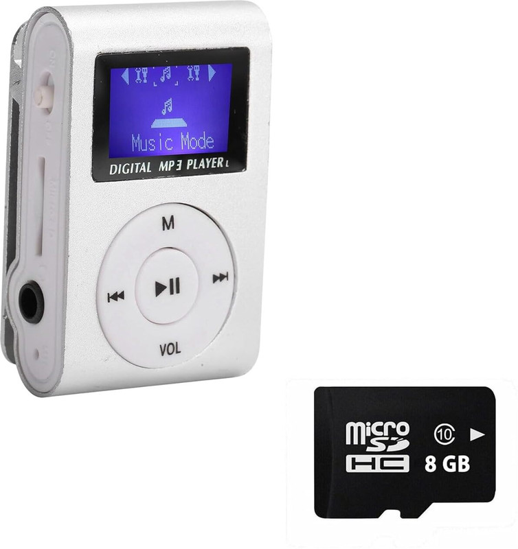 DRUMSTONE Mini MP3 Music Player with 8GB SD Card, LCD Screen, Metal Clip-On MP3 Player(Blue, 0 Display)
