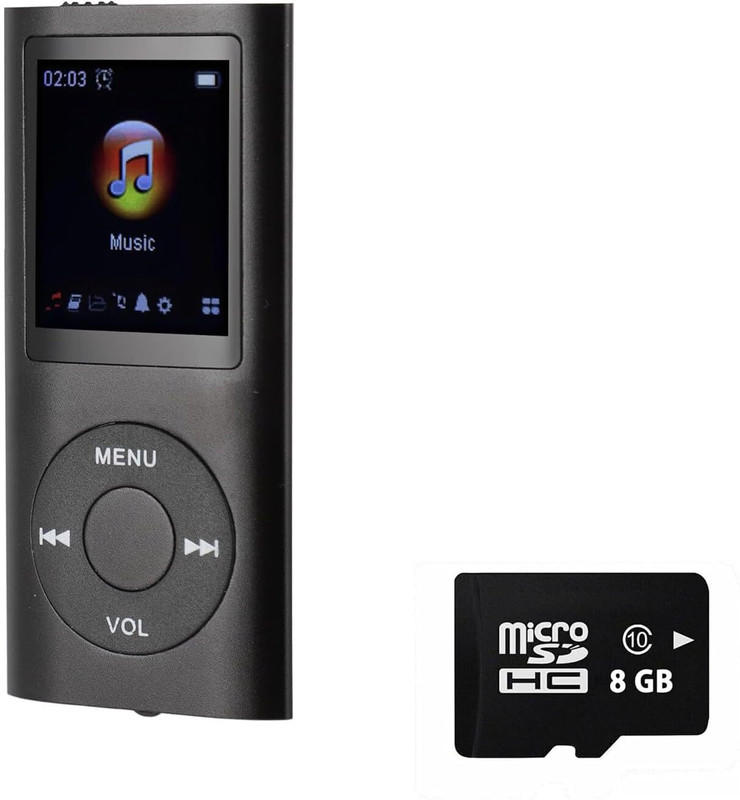 DRUMSTONE MP3 Player with 8GB SD Card, 1.8" LCD Screen, FM Radio MP3 Player(Black, 1.8 Display)