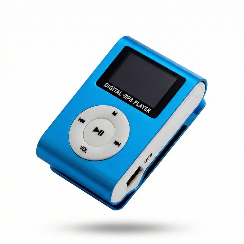 DRUMSTONE Mini MP3 Player with 8GB SD Card and Earphones, Portable Music Player MP3 Player(Blue, 0 Display)