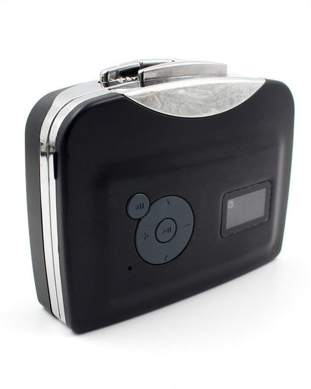 VOOCME Portable Cassette to MP3 Converter Retro Walkman Music Recorder MP3 Player(Black, 0 Display)