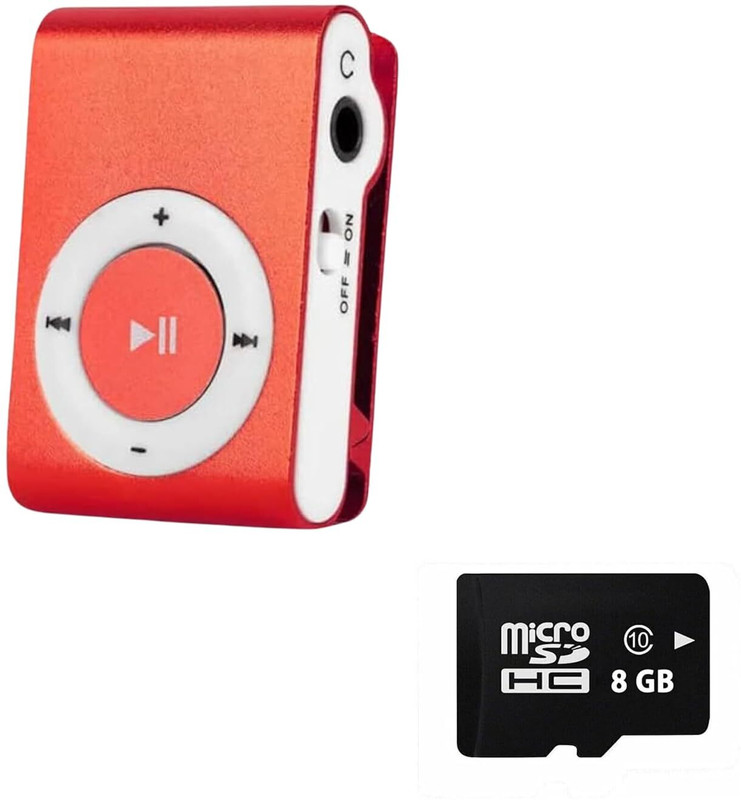 DRUMSTONE Compact MP3 Player with 8GB SD Card, Expandable Storage, Lossless Sound MP3 Player(Red, 0 Display)
