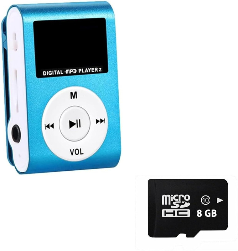 DRUMSTONE MP3 Music Player with 8GB SD Card, LED Light, LCD Screen, Back-Clip Design MP3 Player(Blue, 1.8 Display)