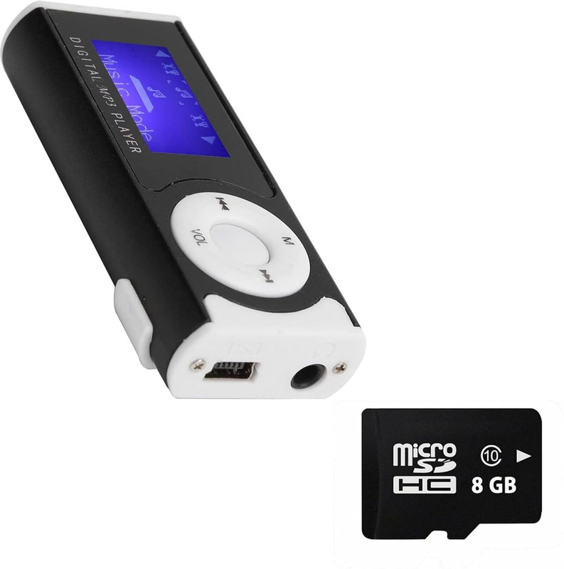 DRUMSTONE Portable MP3 Player with 8GB SD Card, LED Flashlight, Back-Clip Design MP3 Player(Black, 1.8 Display)