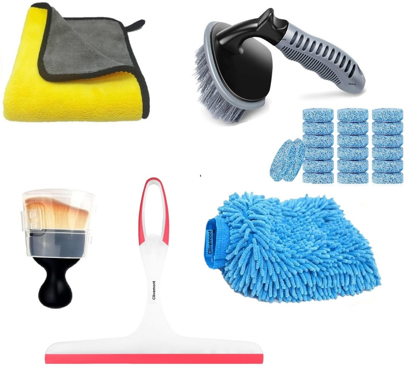 Clivemont 6Pcs Car Cleaning Kit Towel,brushes,wipe,gloves Combo