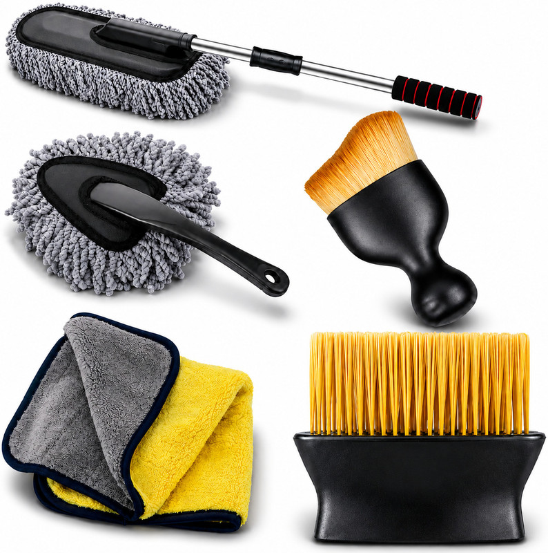 ORIDOR Duster With Extended Handle, Small Duster, Brush, Mini Brush, Cleaning Cloth Combo