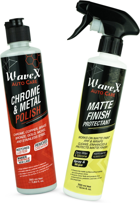 Wavex Matte Finish Maintainer 350ml, Chrome and Metal Polish 350g Combo