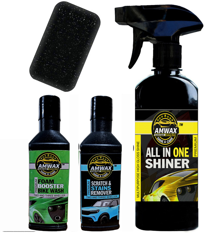 amwax ALL IN ONE POLISH 250 ML, SCRATCH & STAIN REMOVER 50 ML, WASH N WAX SHAMPOO 50 ML, VINYL LEATHER & DASHBOARD POLISH 10 ML x 2 PCS, APPLICATOR Combo