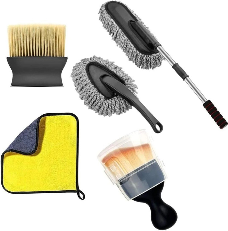 khushmogalhub 1 Extendable Duster, 1 Hand Duster, 2 Brushes, 1 Microfiber Cloth Combo