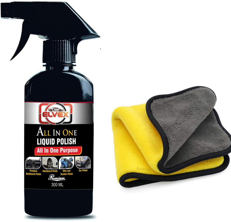 Elvex All in one Polish with 500 gsm Microfiber and Sponge 300 ml Combo