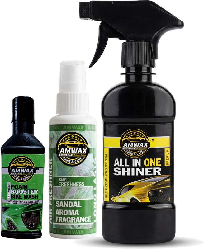 amwax ALL IN ONE POLISH, AIR FRESHNER, WASH N WAX SHAMPOO, DASHBOARD POLISH, APPLICATOR Combo